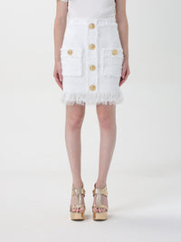Fringed tweed short skirt - White