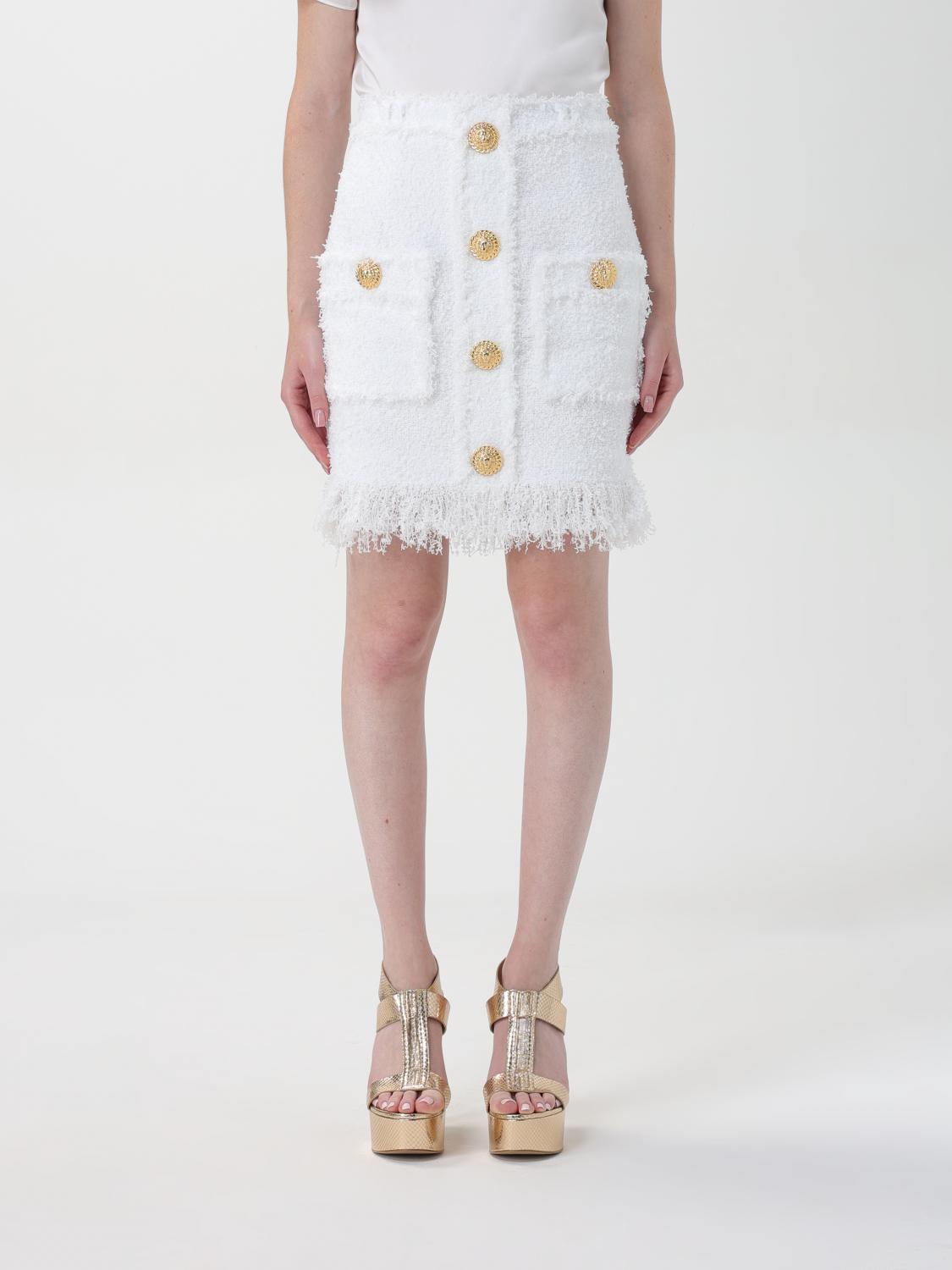 Fringed tweed short skirt - White