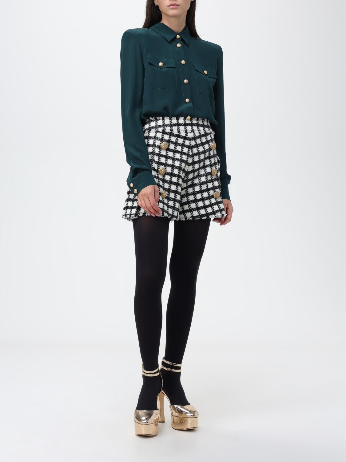 High-waisted wool shorts - Ivory & Black