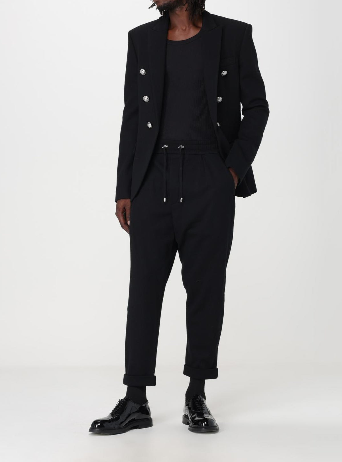 Pantalon ceinturé en laine - Noir
