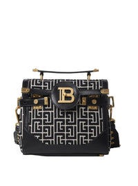 Sac b-buzz 23 en jacquard bicolore et empiècement en cuir - Ivoire & Noir