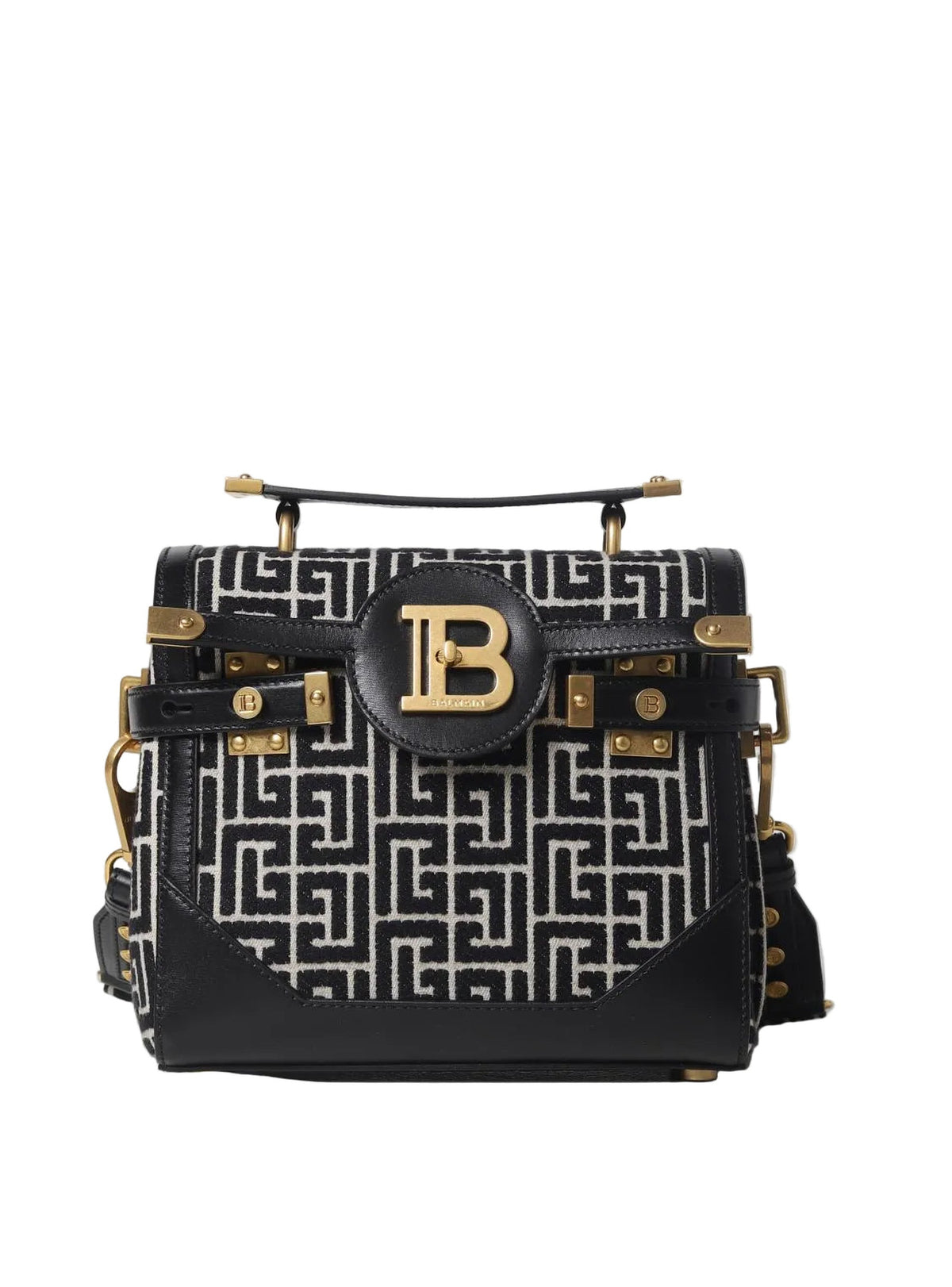Sac b-buzz 23 en jacquard bicolore et empiècement en cuir - Ivoire & Noir
