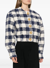 Veste bomber courte en tweed - Marine & Blanc