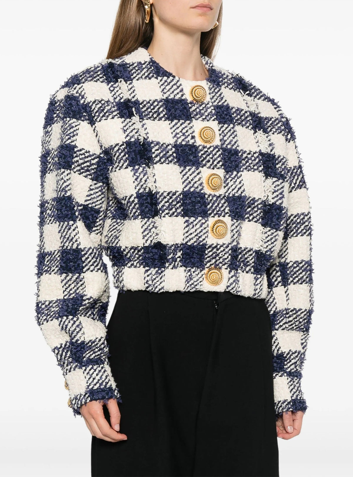 Veste bomber courte en tweed - Marine & Blanc