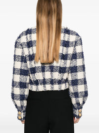 Veste bomber courte en tweed - Marine & Blanc