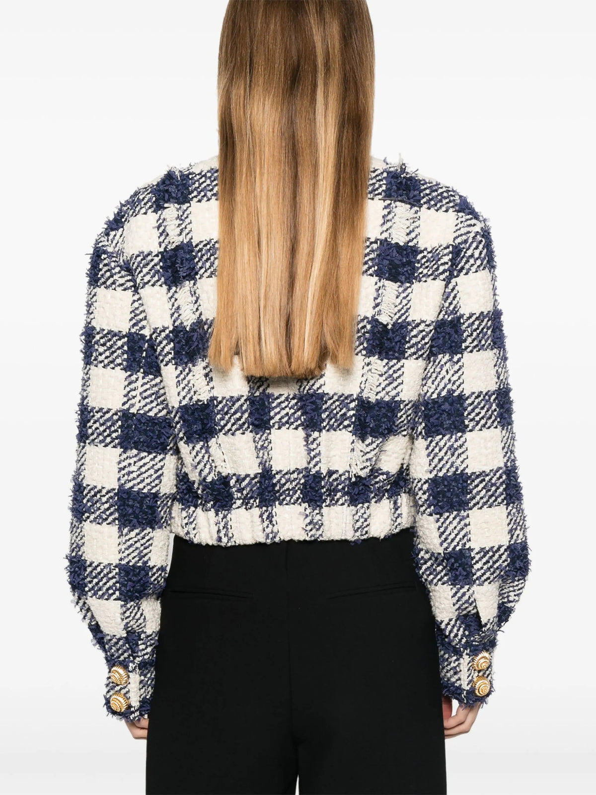 Veste bomber courte en tweed - Marine & Blanc