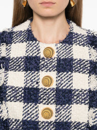 Veste bomber courte en tweed - Marine & Blanc
