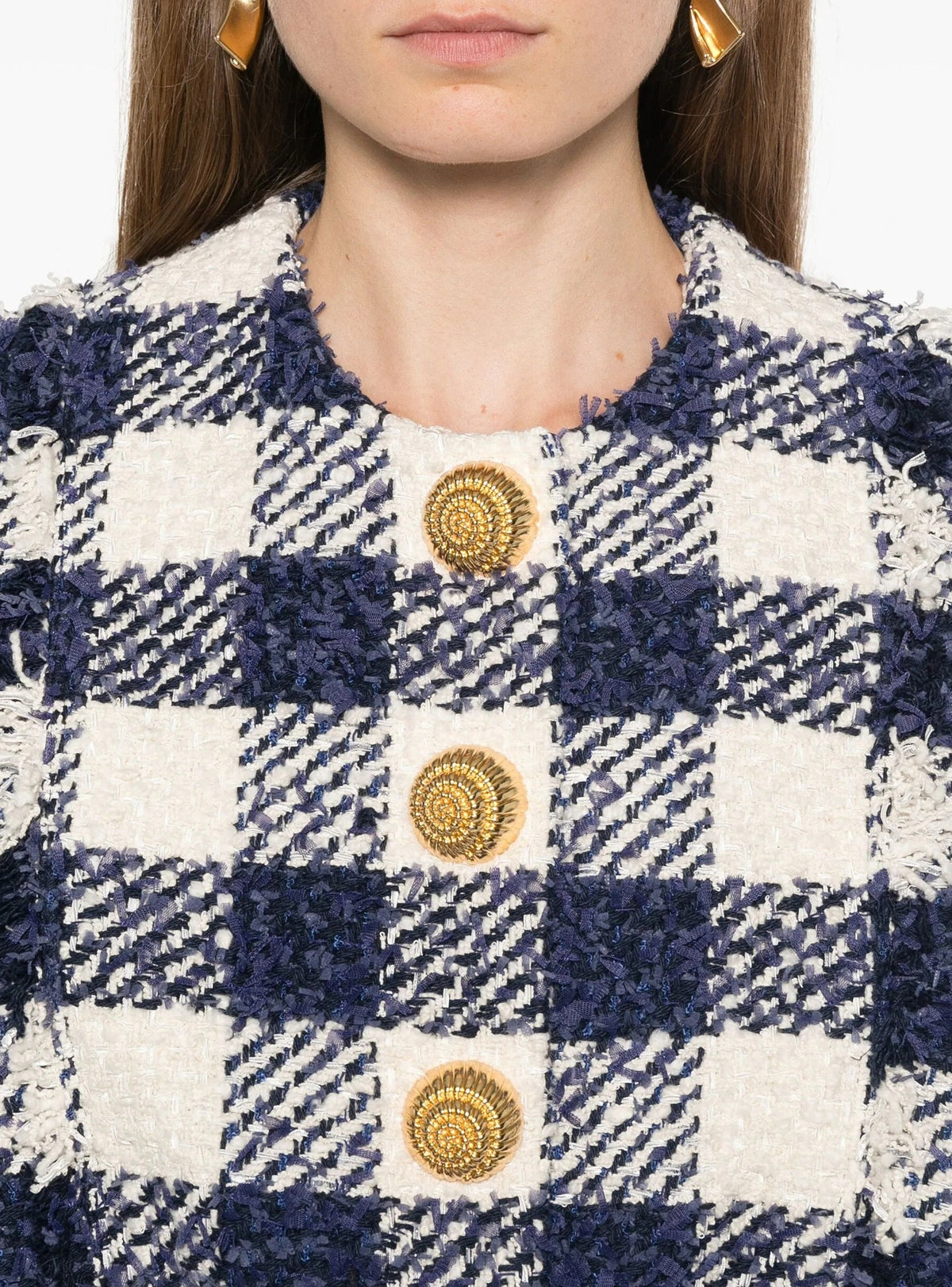 Veste bomber courte en tweed - Marine & Blanc