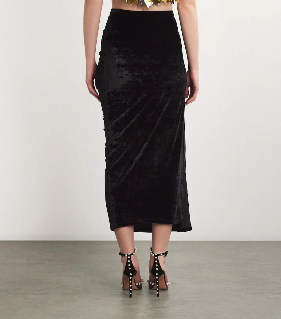 BLACK LONG DRAPED SKIRT IN VELVET