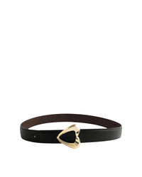 Heart Reversible Leather Belt – Black, Chocolate Leather & Gold Buckle