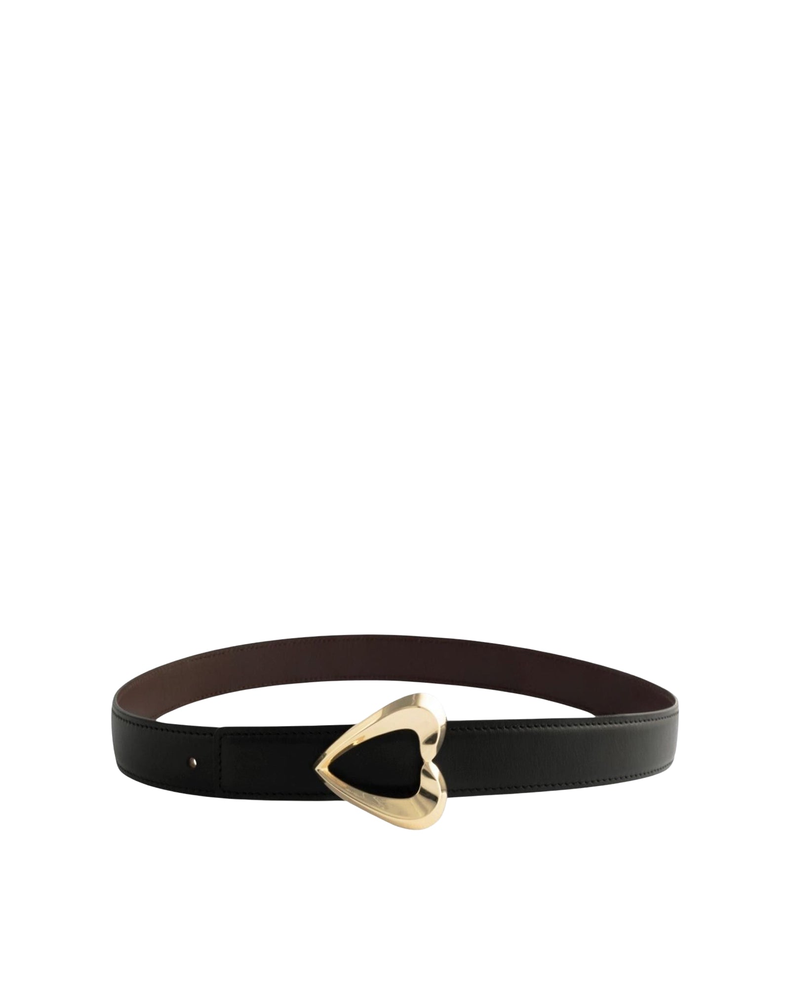 Heart Reversible Leather Belt – Black, Chocolate Leather & Gold Buckle