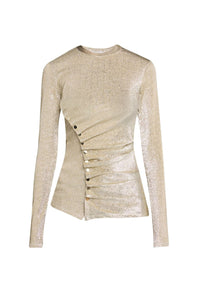 Top drapé à manches longues scintillant - Silver & Gold