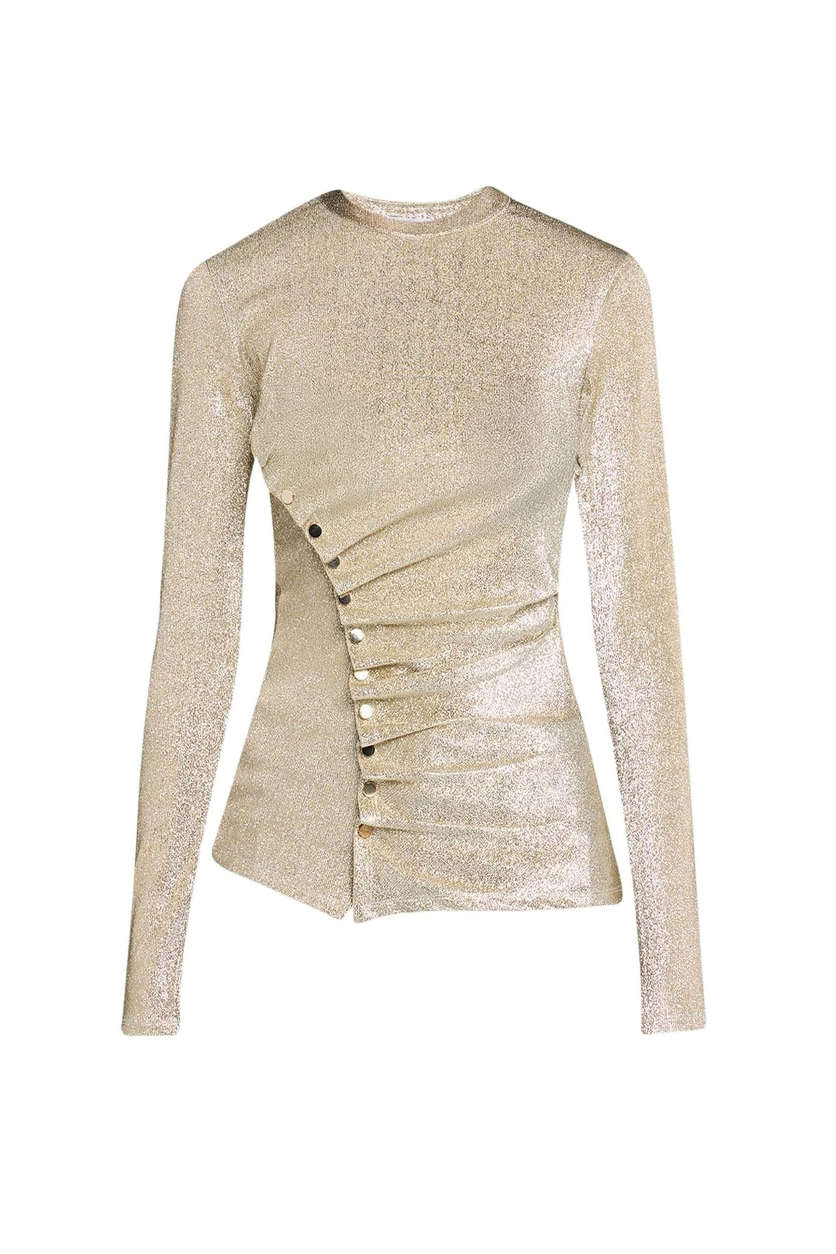 Top drapé à manches longues scintillant - Silver & Gold