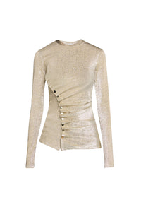 Sparkling long-sleeved draped top - Silver & Gold