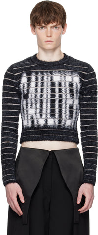 Mix Hairy And Transparent Striped Jacquard "Gaultier" Crew Neck Sweater - Black & White