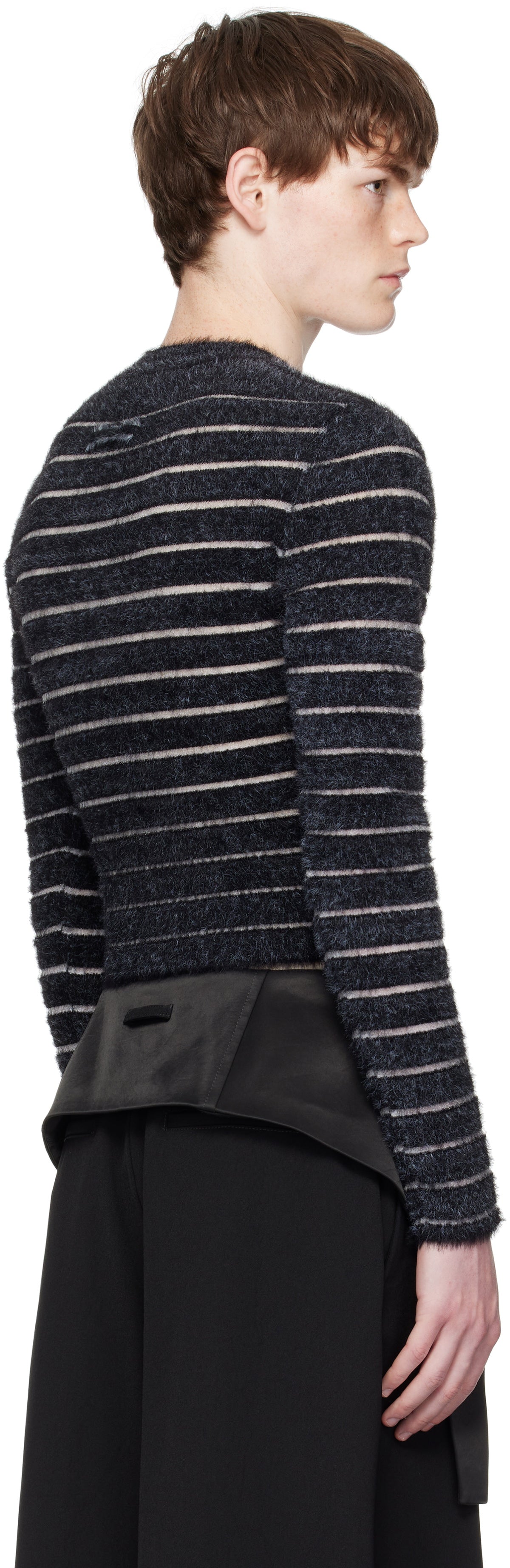 Mix Hairy And Transparent Striped Jacquard "Gaultier" Crew Neck Sweater - Black & White