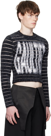Mix Hairy And Transparent Striped Jacquard "Gaultier" Crew Neck Sweater - Black & White