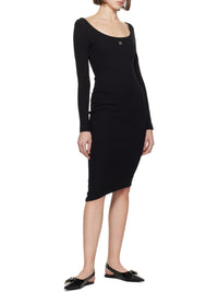 DEEP NECK RIB LONG SLEEVE DRESS