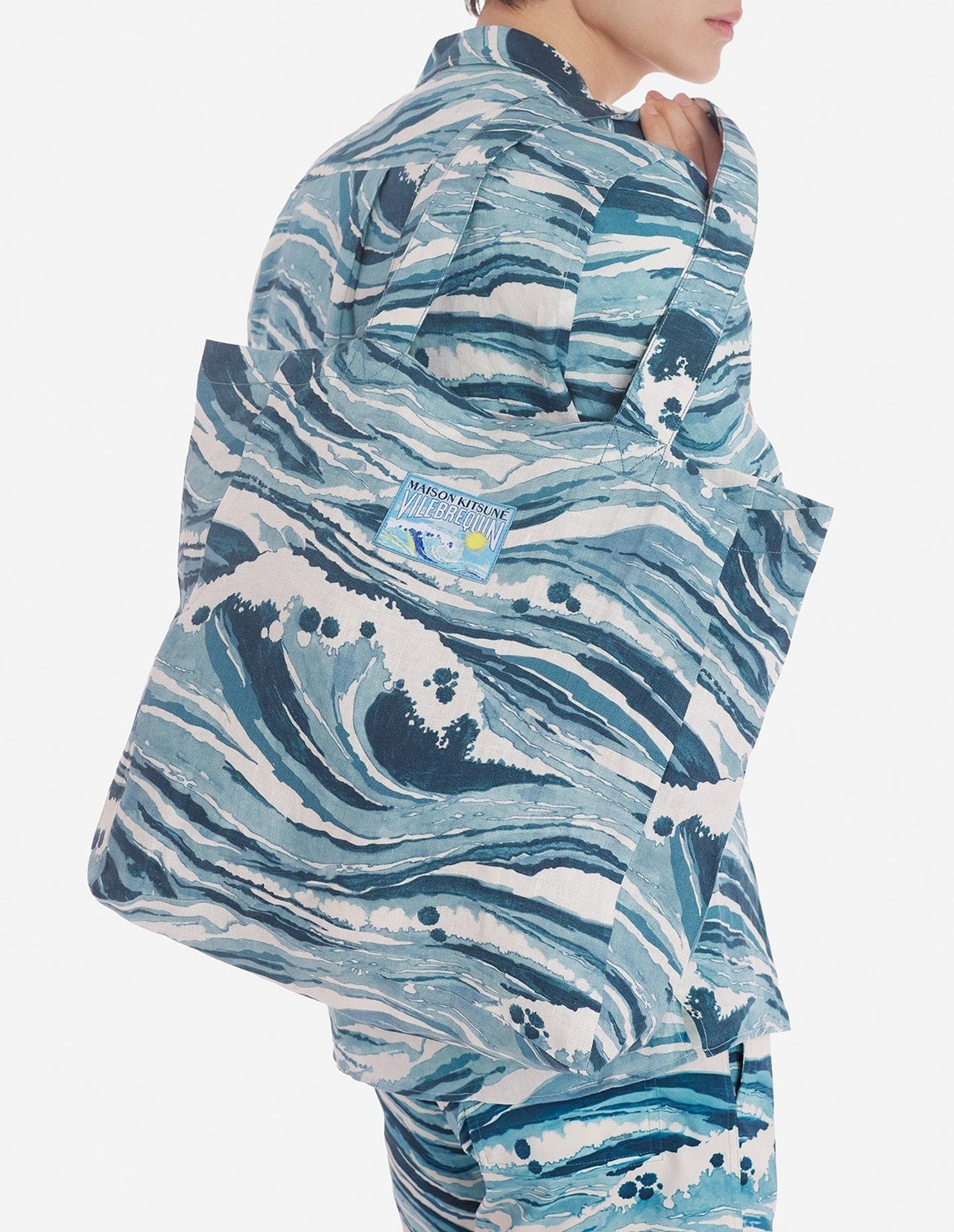Sac Maison Kitsuné x Vilebrequin en lin - Storm Blue Design