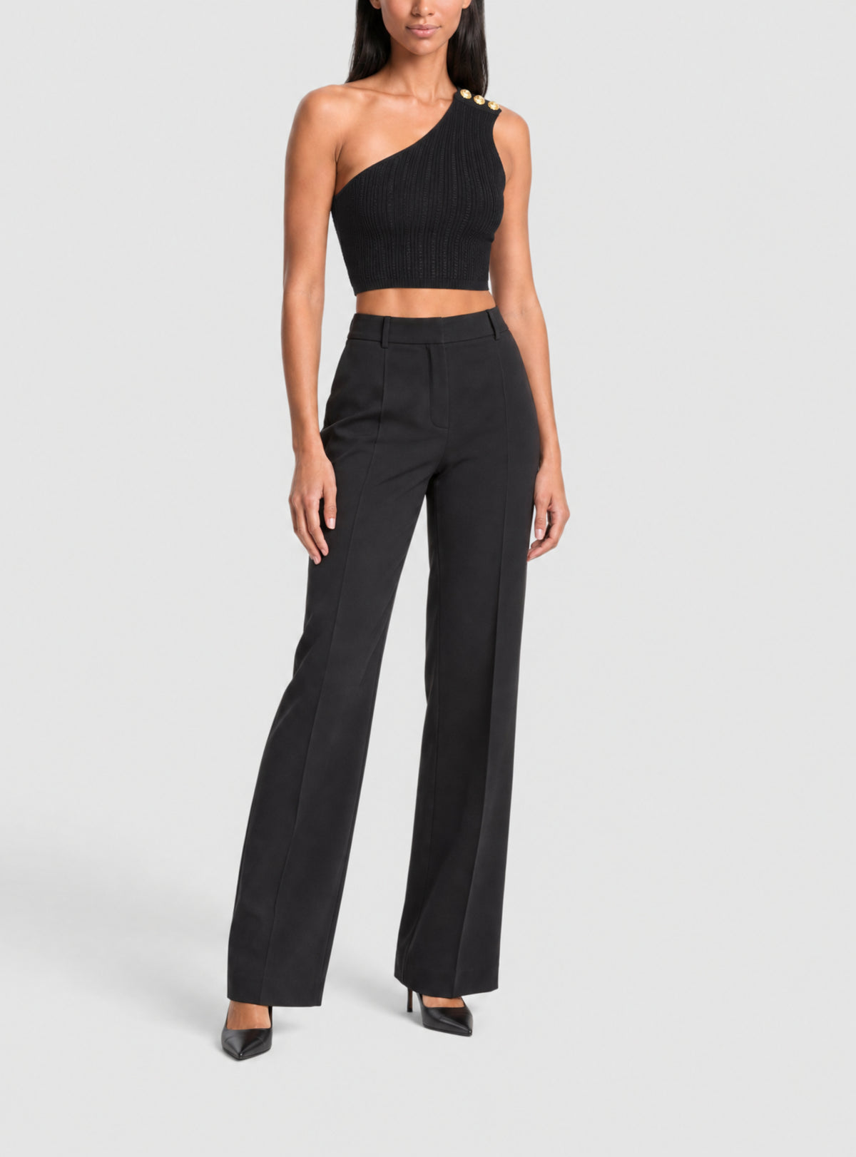 Top asymétrique en maille côtelée - Noir