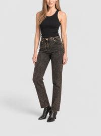 Jean droit en denim marbré - Noir & Taupe
