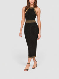 Robe midi en maille métallisée - Noir & Or