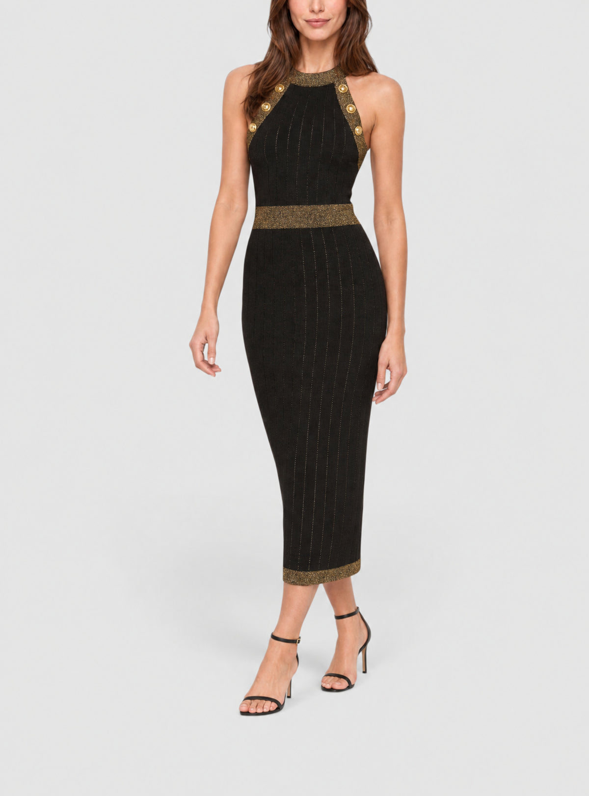 Robe midi en maille métallisée - Noir & Or