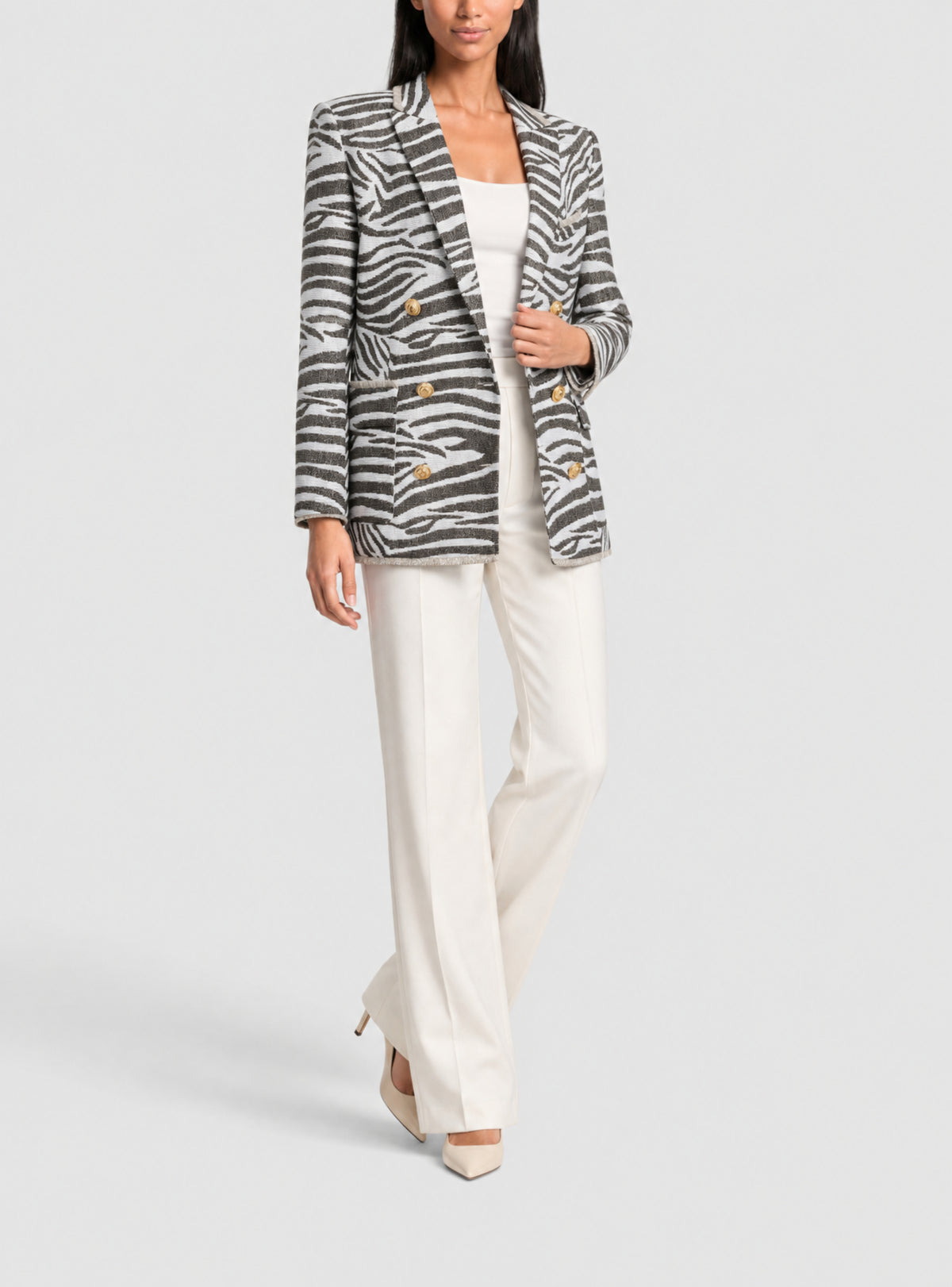 Veste boutonnée imprimée zèbre - Blanc & Or