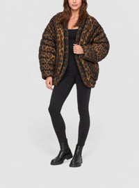 Veste léopard oversize matelassée - Multi-Marron