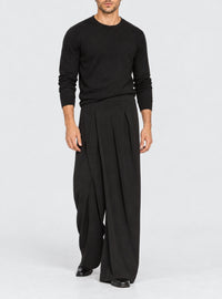Pantalon large en crêpe multi-plis - Noir