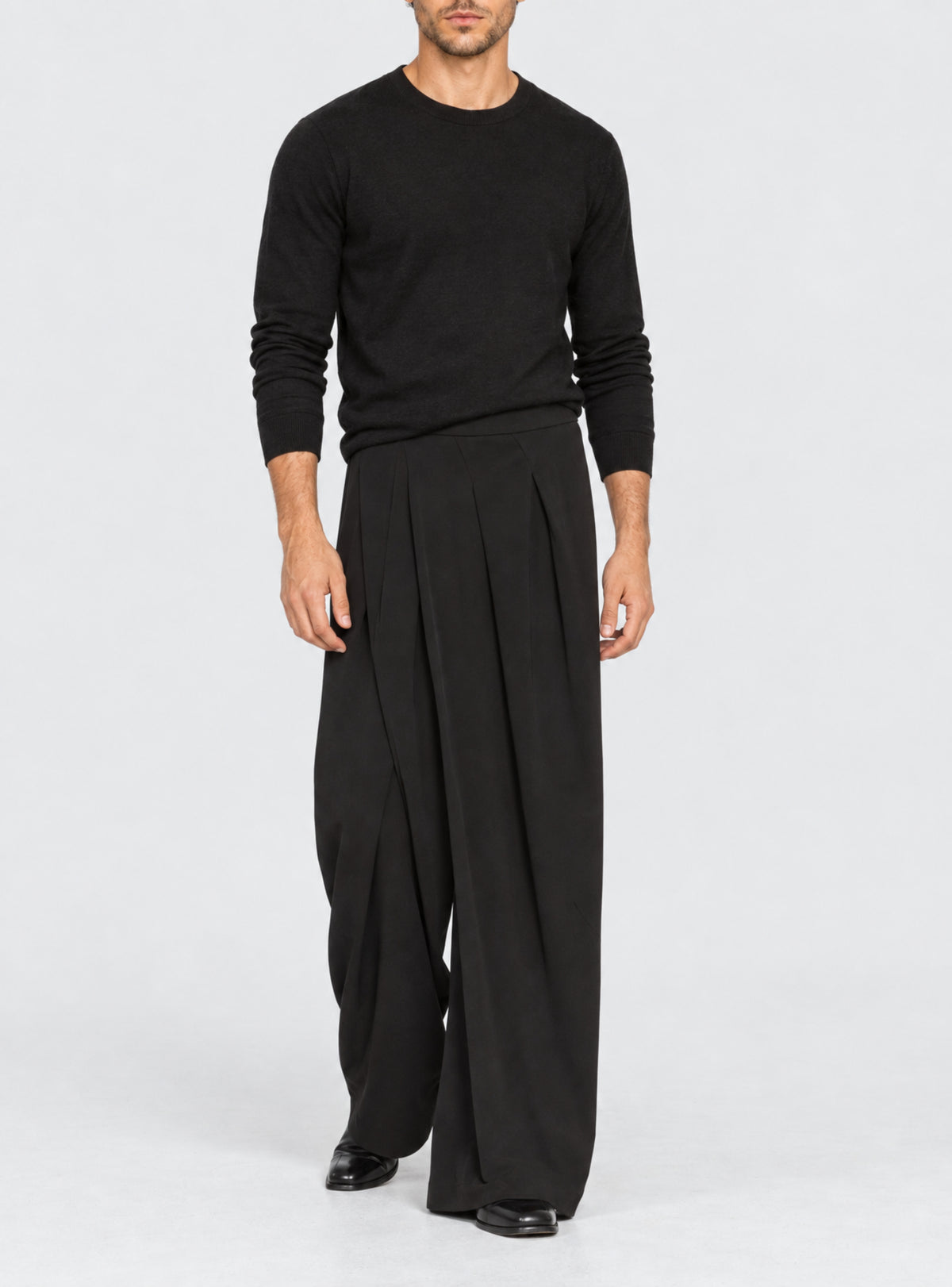 Pantalon large en crêpe multi-plis - Noir