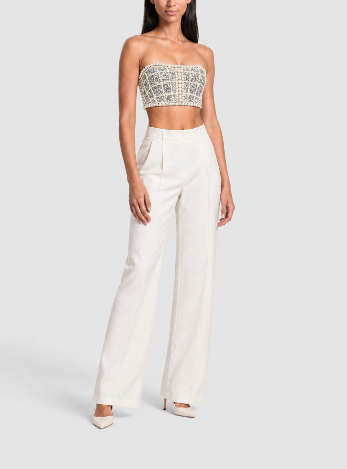 Haut bustier brodé - Argent & Perle