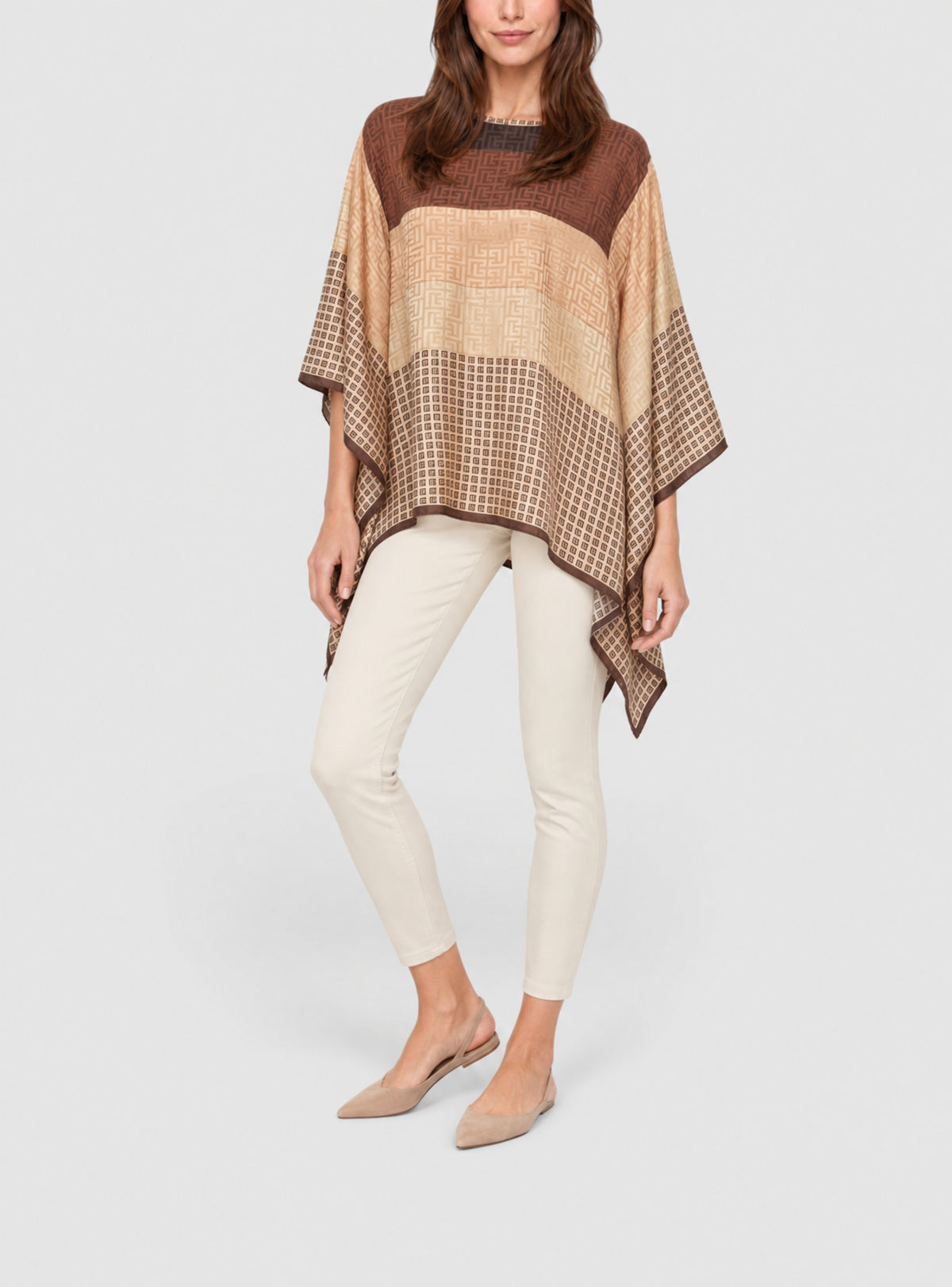 Haut en soie imprimé monogramme - Multi-Marron