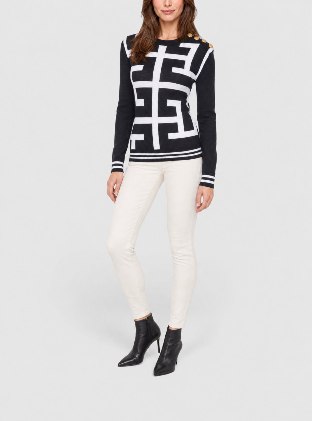 Pull en maille maxi monogramme - Blanc & Bleu Marine Foncé