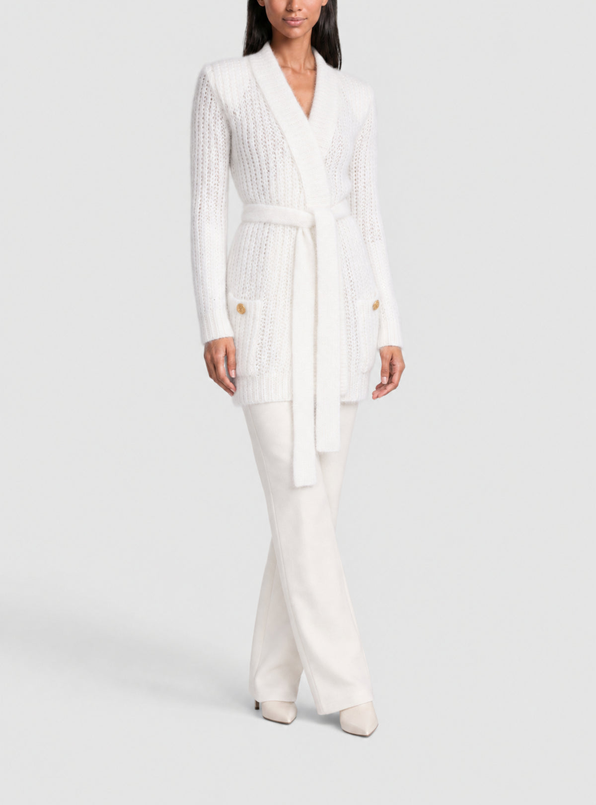 Cardigan ceinturé en mohair pailleté - Naturel