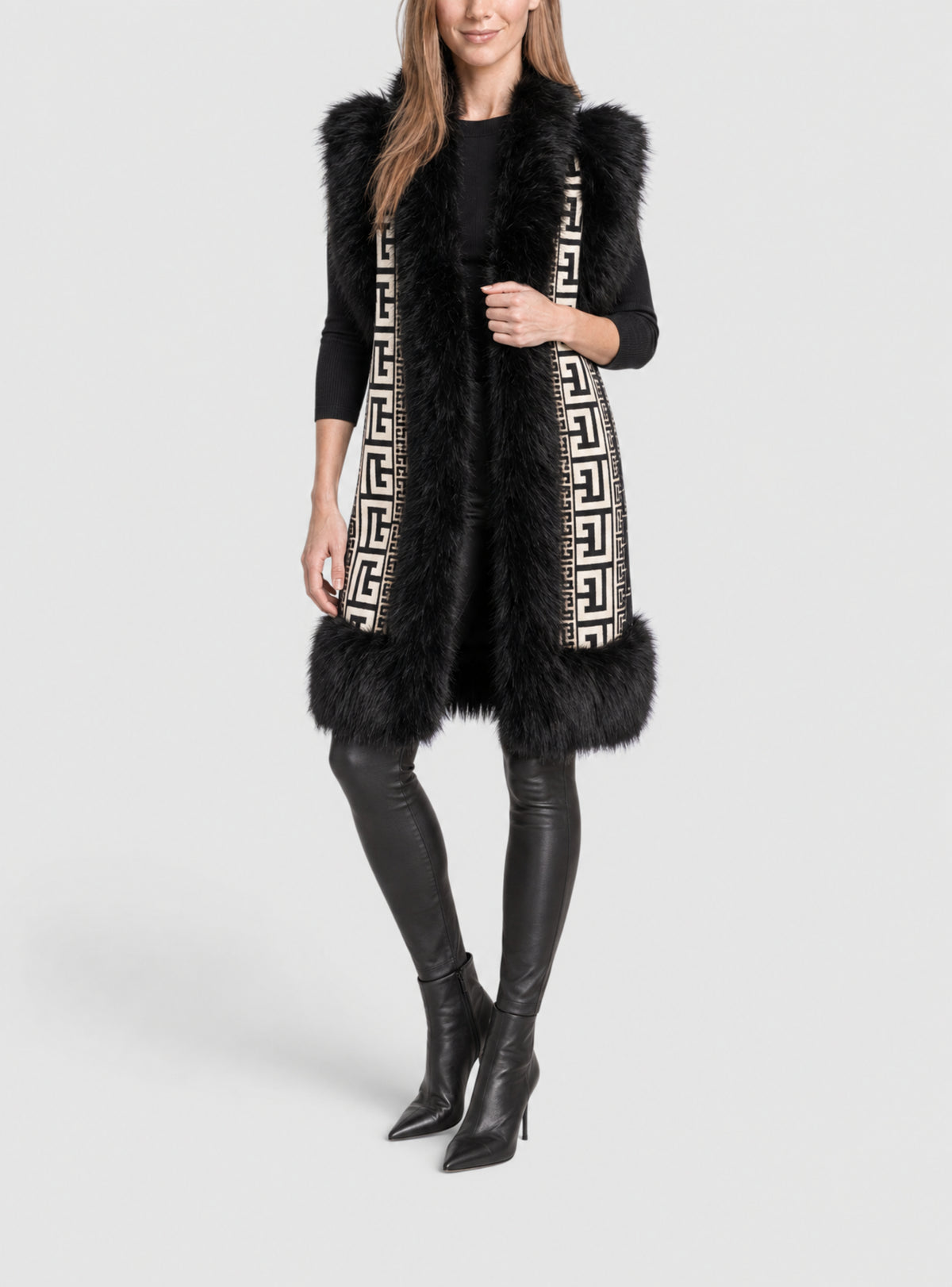 Gilet Monogramme en fausse fourrure - Ivoire & Noir