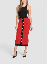 Jupe midi en maille - Rouge Vif & Noir