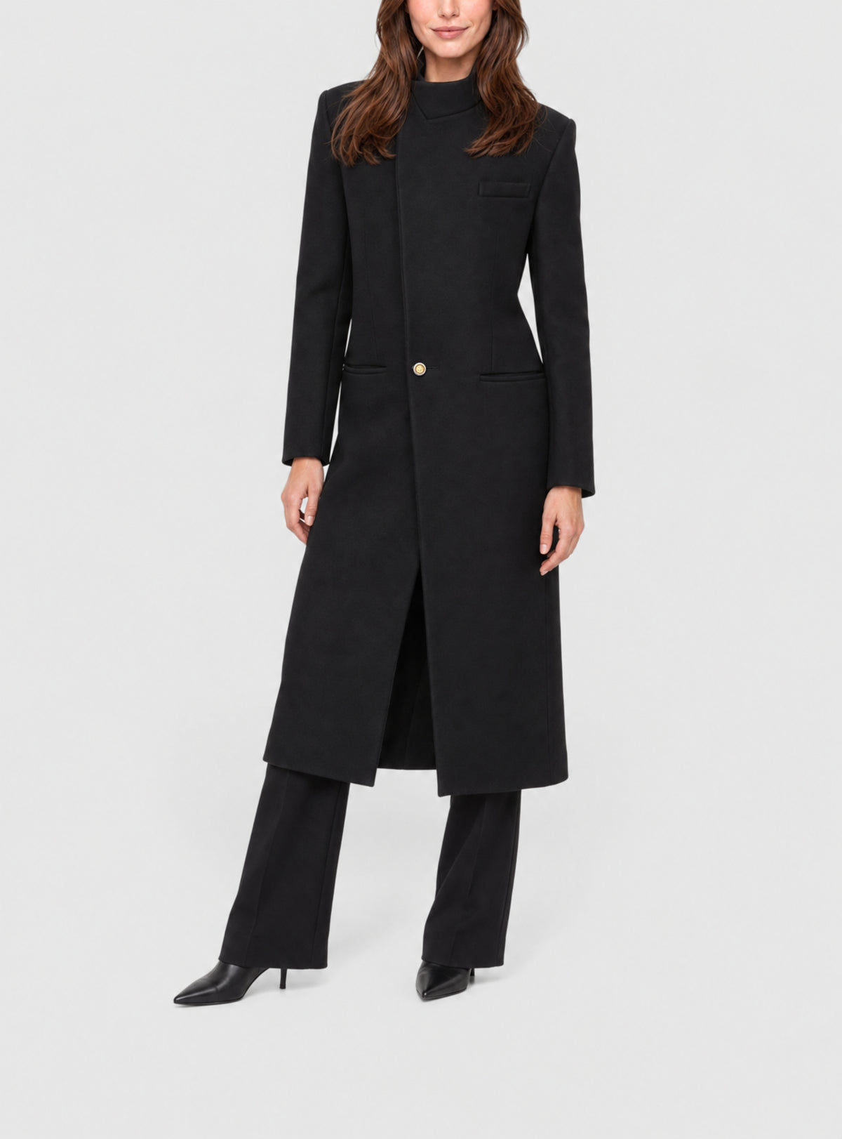 Manteau officier 1 bouton en laine - Noir