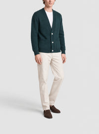 Cardigan mérinos Balmain - Vert Foncé & Naturel