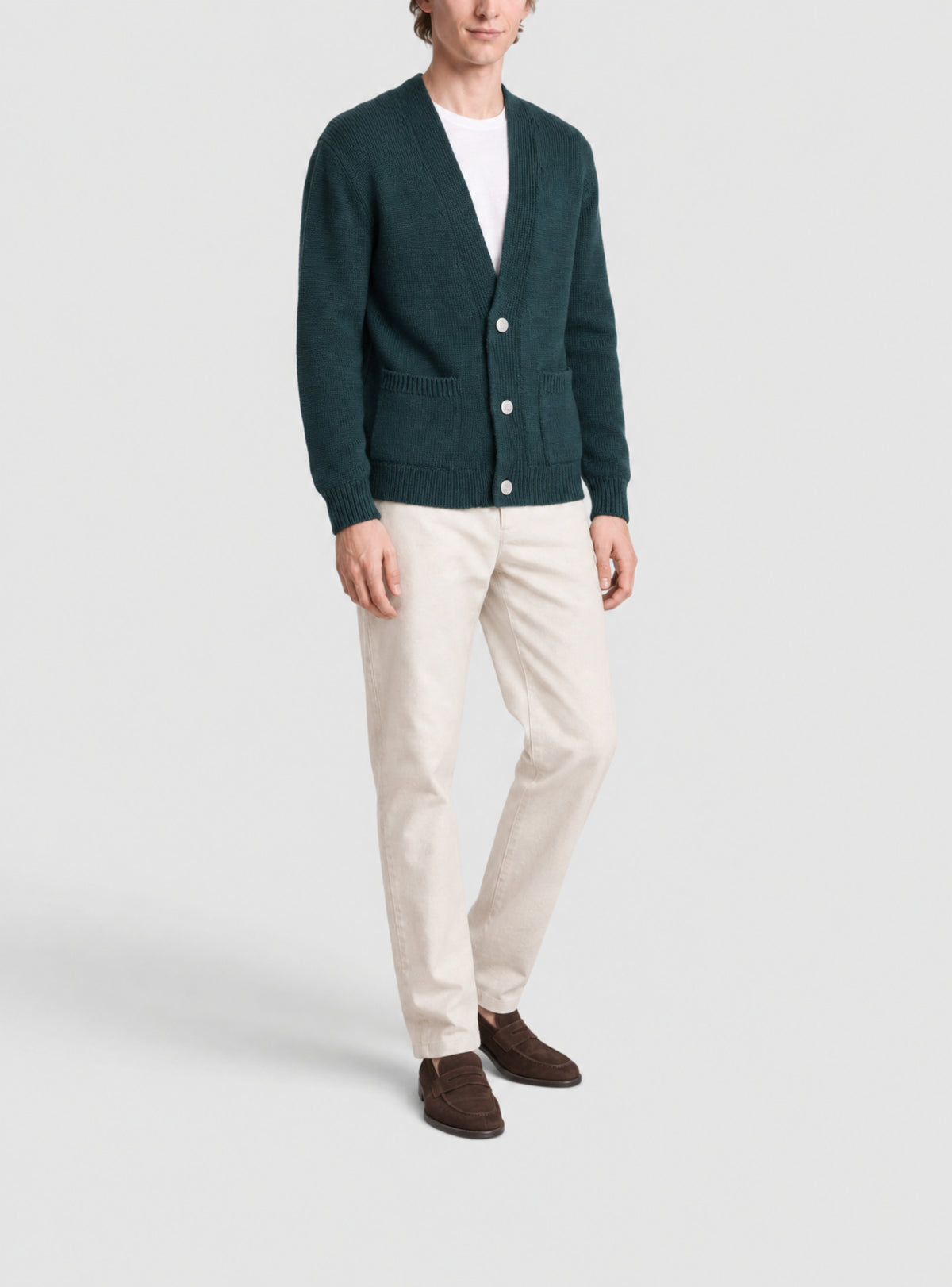 Cardigan mérinos Balmain - Vert Foncé & Naturel