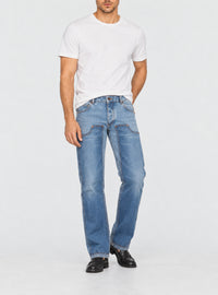 Pantalon en jean droit patchwork - Bleu