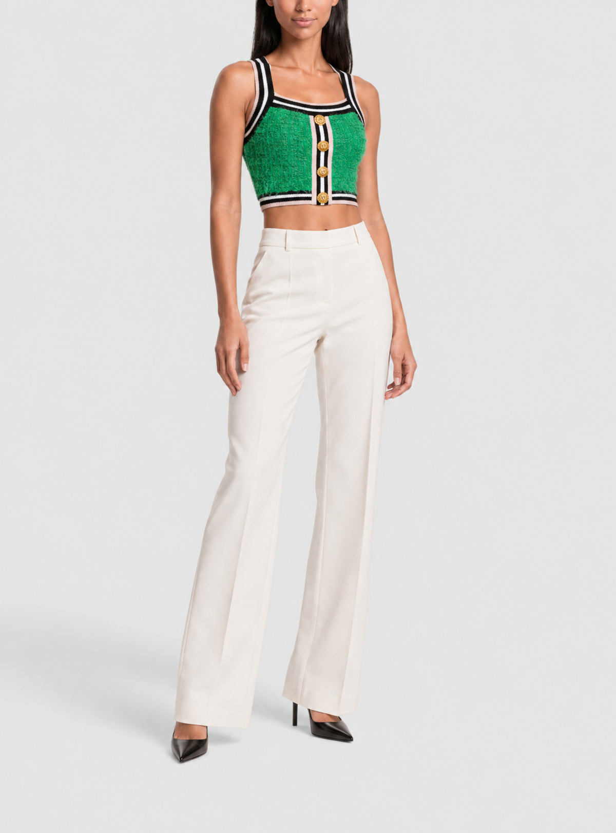 Haut court monogramme 4 boutons - Vert & Noir & Blanc & Rose