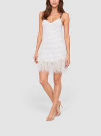 Robe en tweed lurex à franges - Blanc & Or