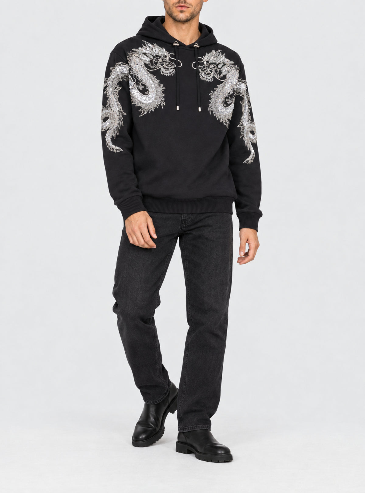 Sweatshirt brodé Dragon - Noir & Cristal