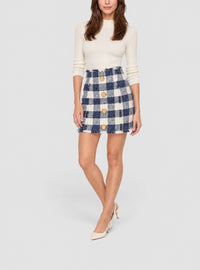 Jupe courte en tweed boutonnée - Marine & Blanc