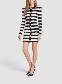 Robe courte en jersey rayé boutonnée - Noir & Blanc