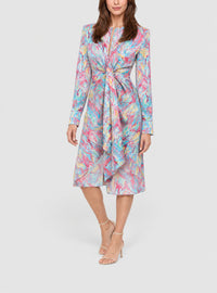 Robe drapée à motif plumes - Multico Pastel