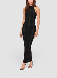 Robe longue en maille texturée losange - Noir