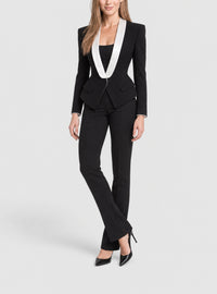 Veste basque en crêpe à col en satin - Blanc & Noir
