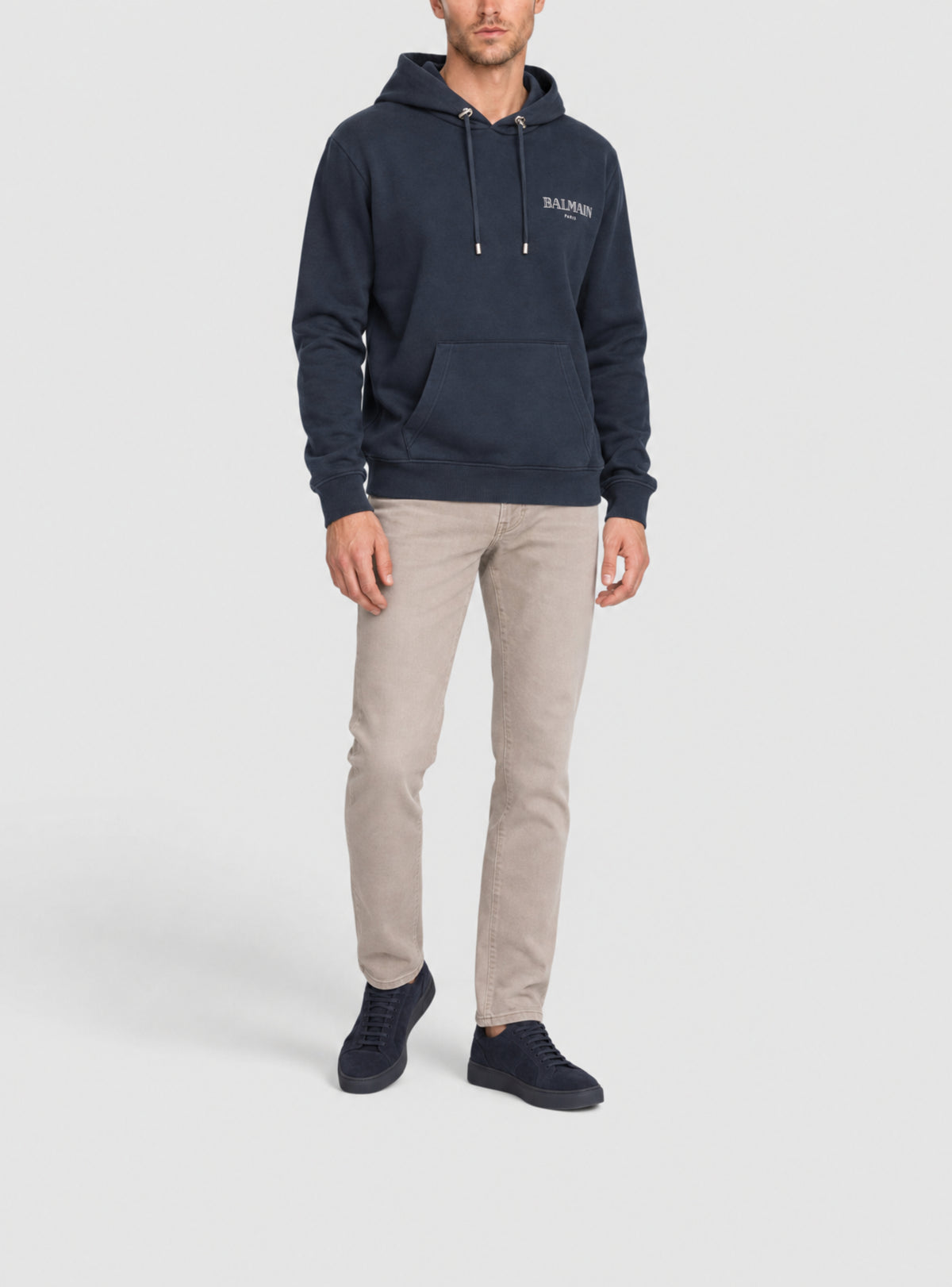 Sweat à capuche gel vintage Balmain - Marine Fonce & Gris Chromé